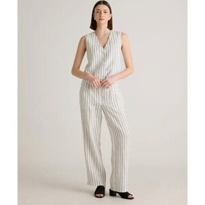 Quince Womens Sz 6 Oatmeal Black Striped 100% Linen Pleated Trouser Pants
